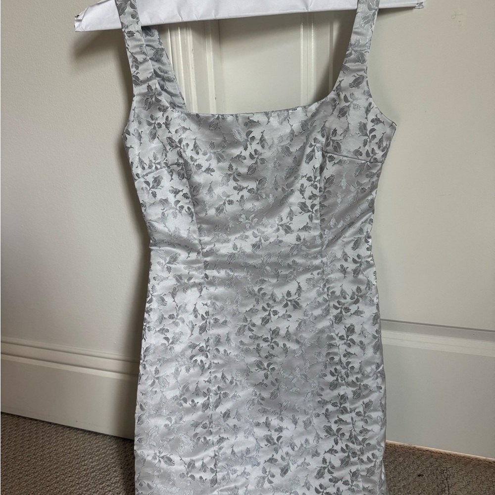 Amanda Uprichard Silver Sheath Mini Dress Square Neck